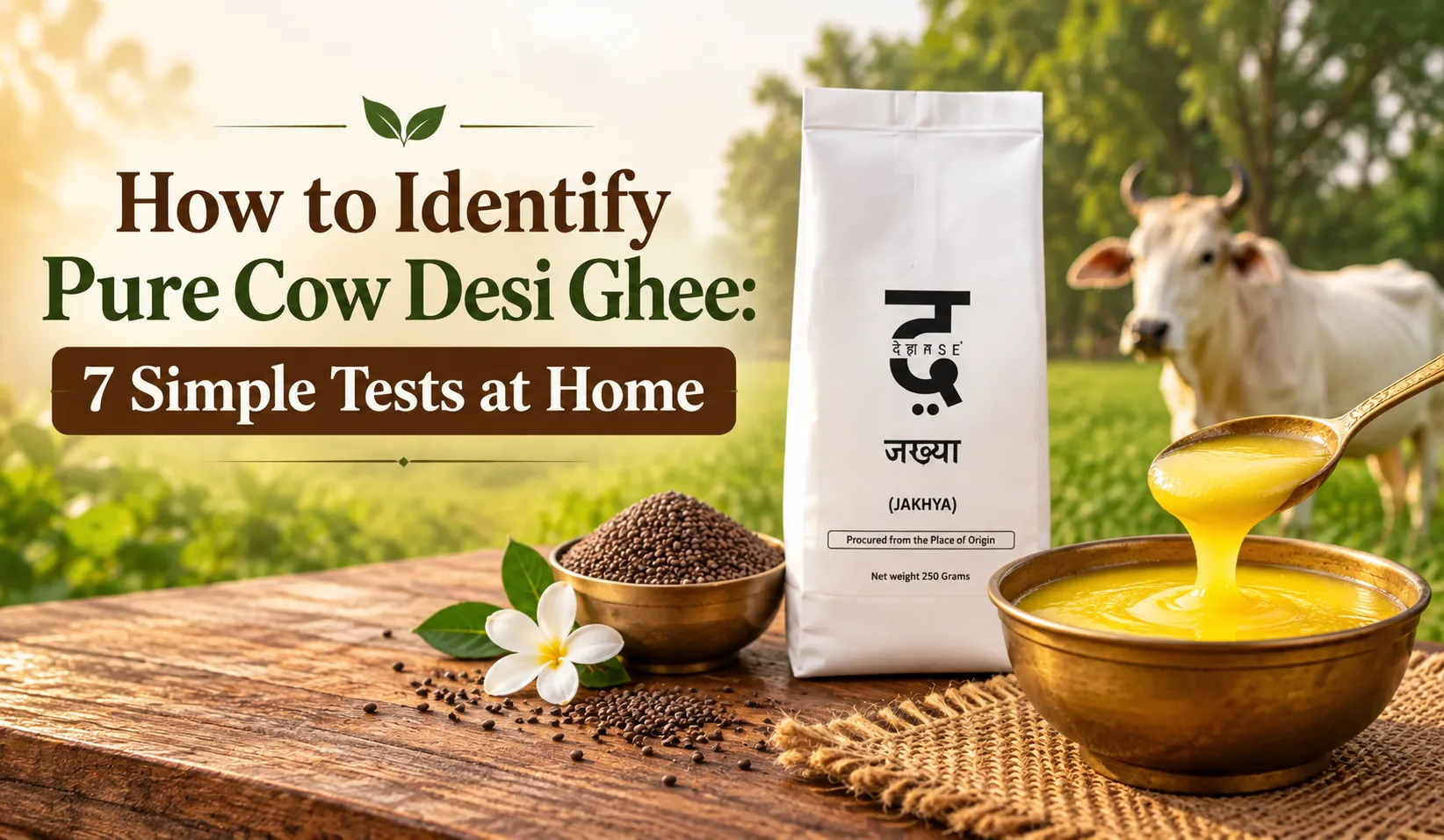 Learn how to identify pure cow desi ghee with 7 simple tests at home. Check its colour, aroma, texture and purity before choosing ghee for your family.
